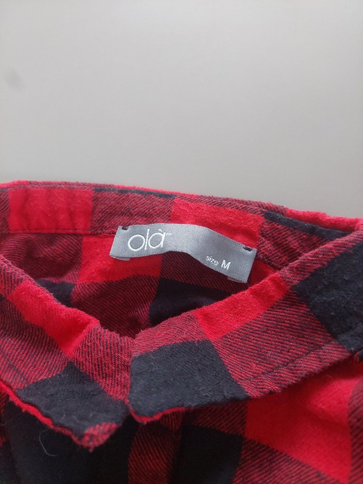 Kırmızı Kareli Düğmeli Uzun Kollu Kadın Gömlek - Görsel 5