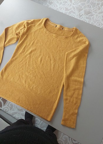 Sarı Kadın Keten Bisiklet Yaka Kazak - Görsel 2