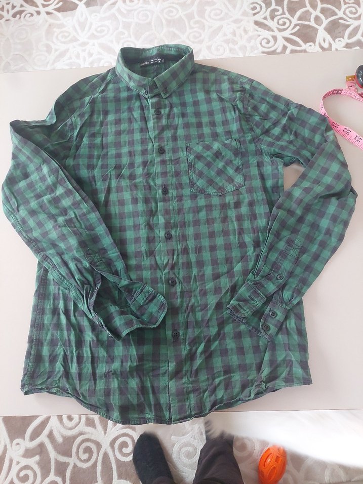 Kadın Yeşil Kareli Düğmeli Gömlek - Görsel 2