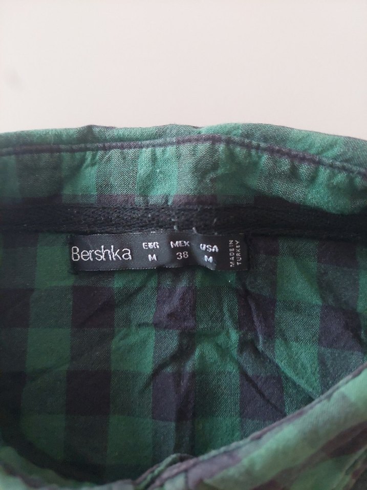 Kadın Yeşil Kareli Düğmeli Gömlek - Görsel 4