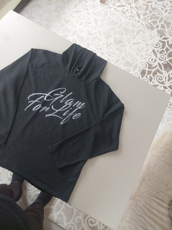 Siyah Parlak Baskılı kapüşonlu  Sweatshirt - Görsel 2