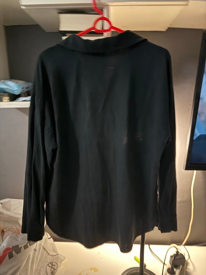 LCW keten Siyah Uzun Kollu Rahat Kesim Kadın Gömlek - Görsel 3