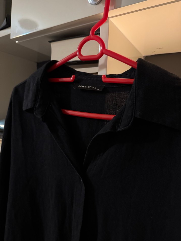 LCW keten Siyah Uzun Kollu Rahat Kesim Kadın Gömlek - Görsel 2