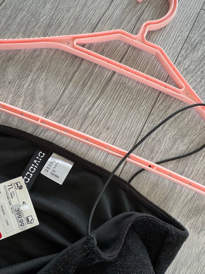 H&M Siyah Yüksek Yakalı Drapeli Midi Elbise - Görsel 3