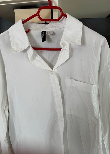 H&M Kadın Beyaz Pamuklu Düğmeli Gömlek - Görsel 3