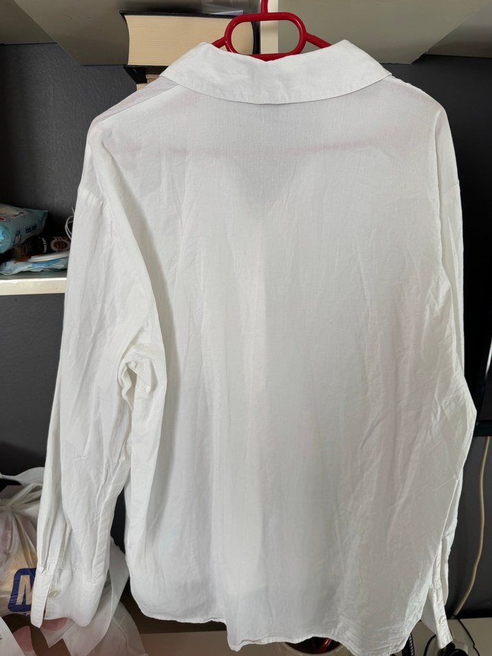 H&M Kadın Beyaz Pamuklu Düğmeli Gömlek - Görsel 4