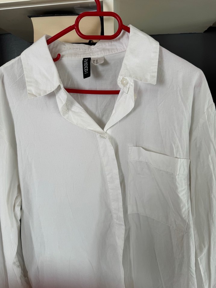 H&M Kadın Beyaz Pamuklu Düğmeli Gömlek - Görsel 3