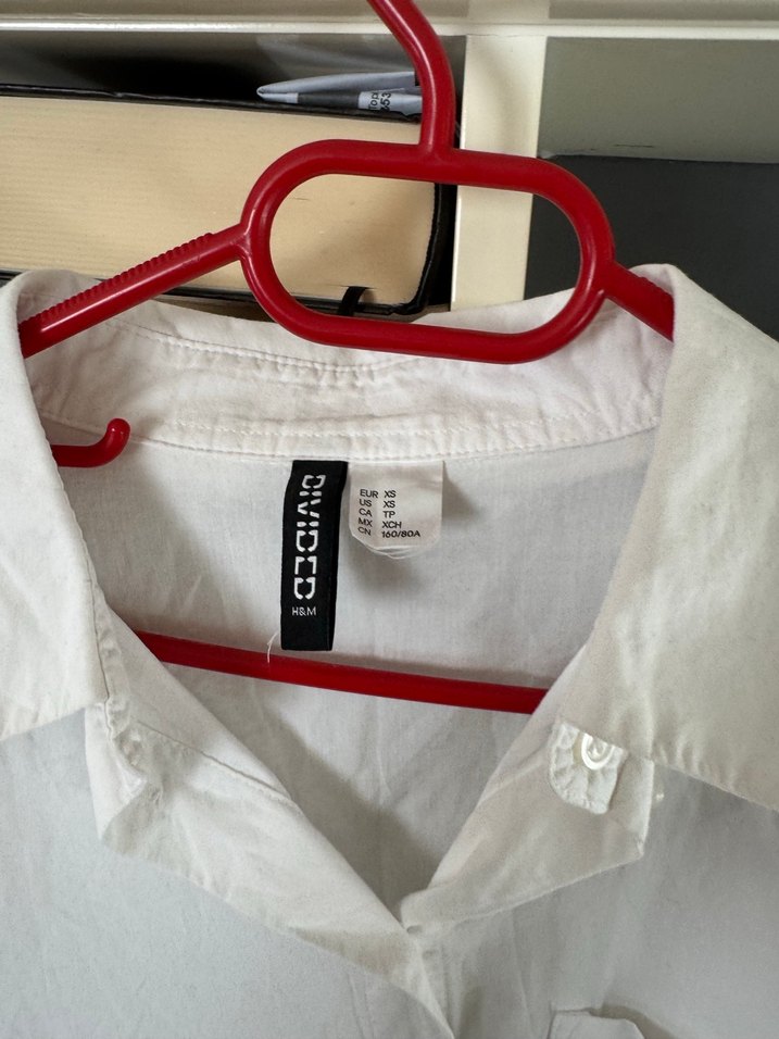 H&M Kadın Beyaz Pamuklu Düğmeli Gömlek - Görsel 2