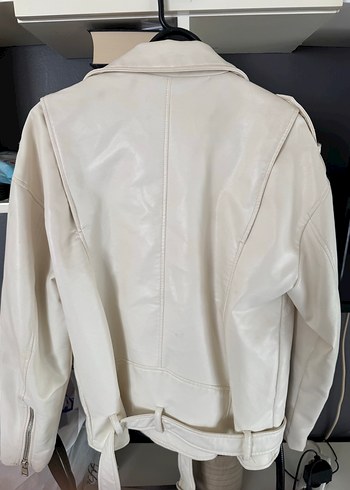 Zara Beyaz Deri Zipperli Kadın Ceket - Görsel 5