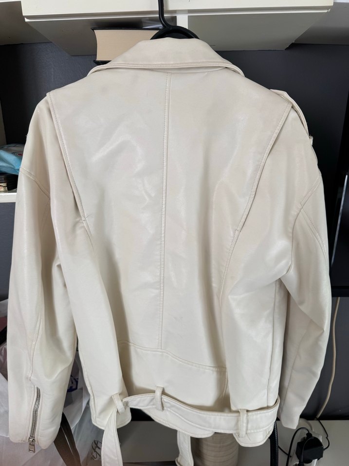 Zara Beyaz Deri Zipperli Kadın Ceket - Görsel 5