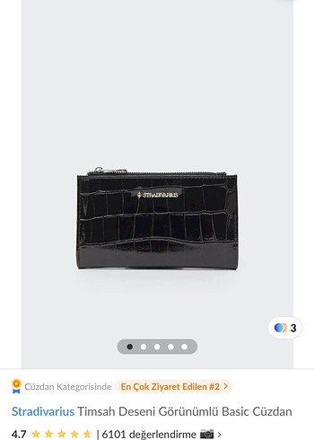 Stradivarius Siyah Timsah Desenli Deri Cüzdan
