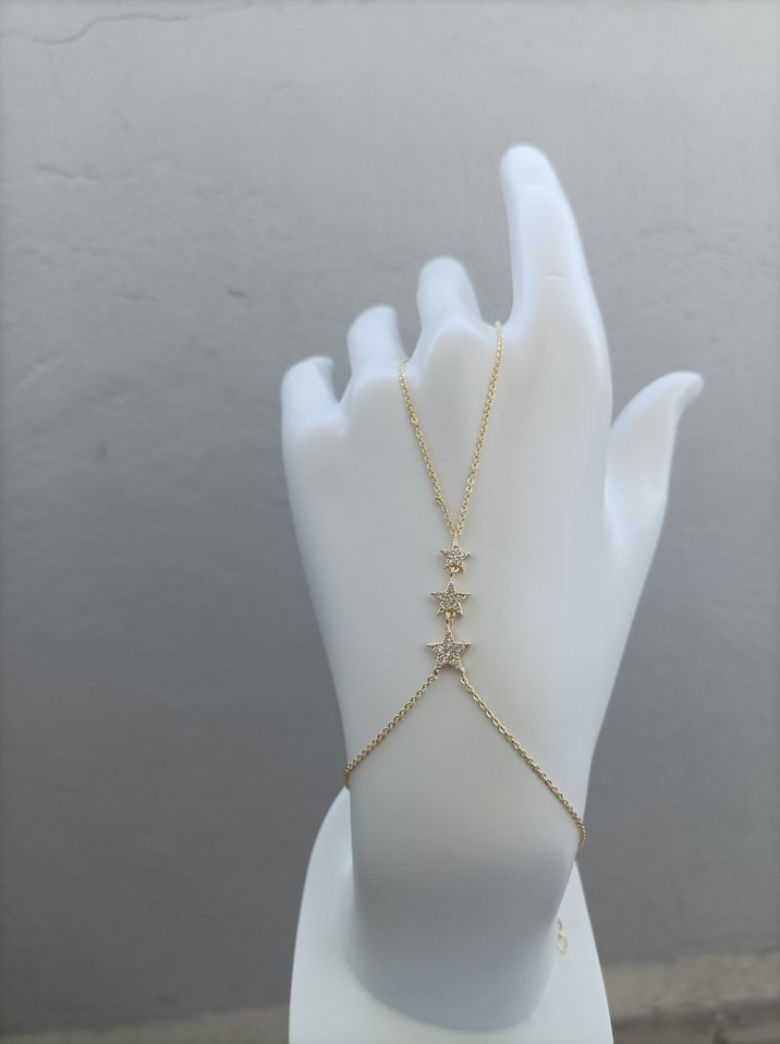 Zincir Detaylı Altın Renkli Kadın El Zinciri - Görsel 2