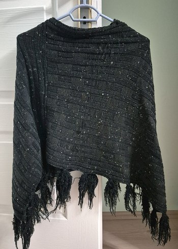 Bohem Tarz Siyah Örgü Kadın Panço - Görsel 2