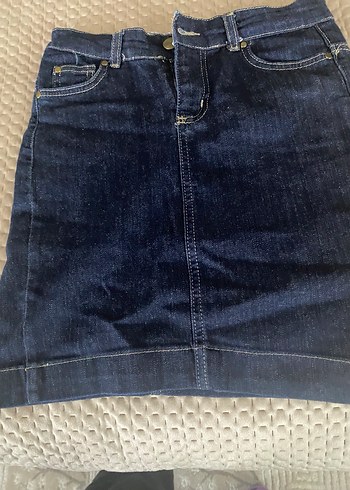 Kadın Lacivert Kemerli Denim Mini Etek