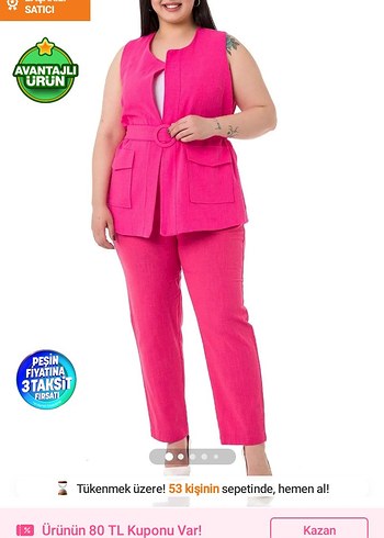 Pembe Kemerli Kadın Takım Elbise 54 beden