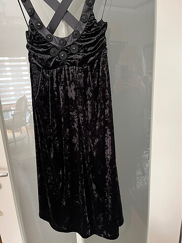 MANGO Siyah Diz Altı Kadife Elbise - Görsel 6