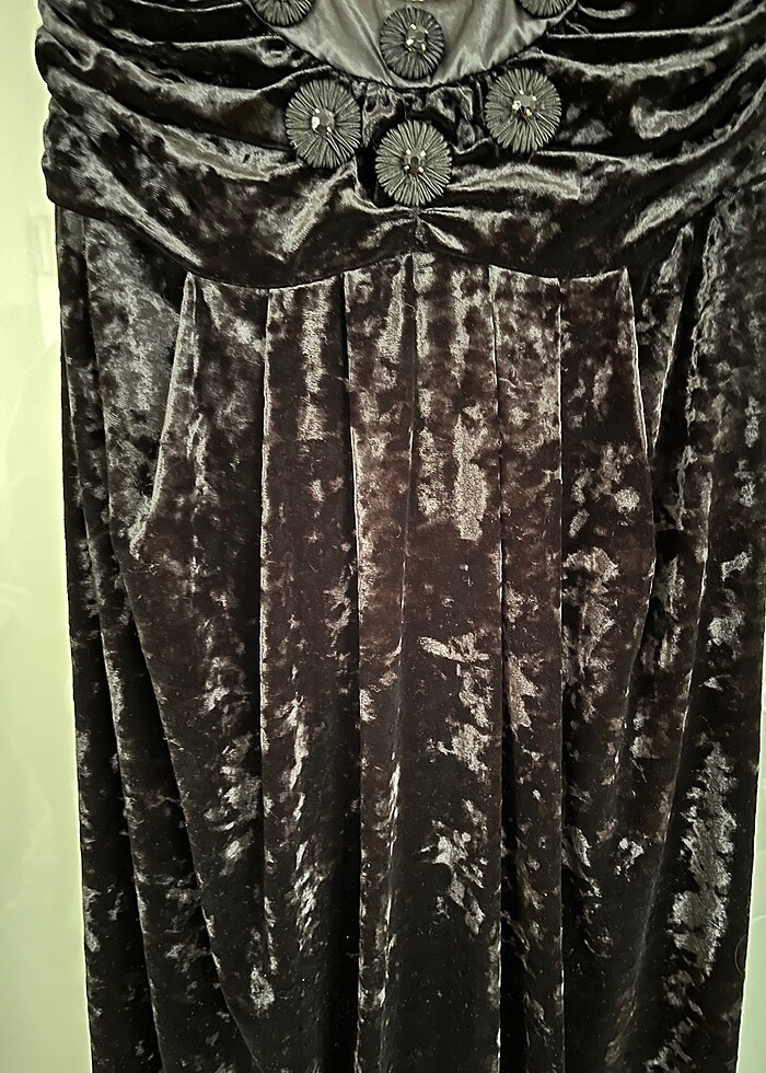 MANGO Siyah Diz Altı Kadife Elbise - Görsel 5