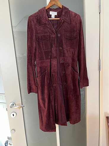 H&M Bordo Tasarım Gerçek Süet Pardesü