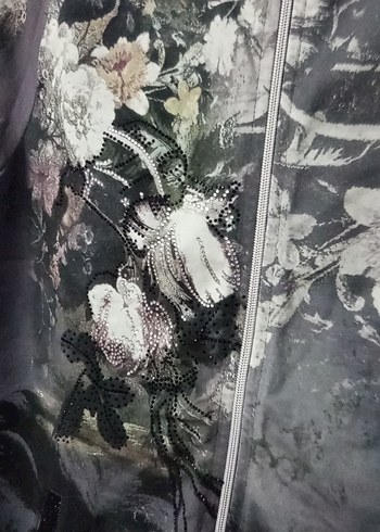 s Beden Gri Baskılı Midi Kadın Ceket