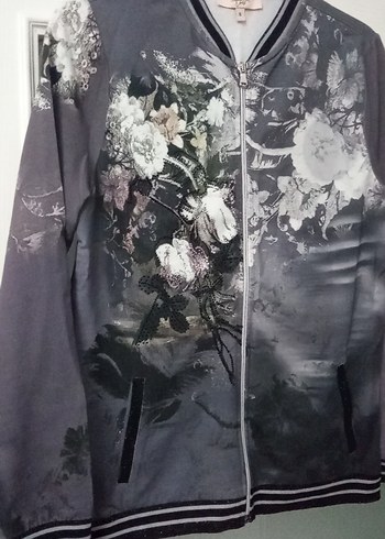 Bershka Gri Baskılı Midi Kadın Ceket