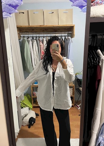 Beyaz Oversize Zara Keten Gömlek