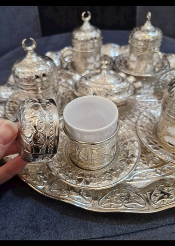 Parlak İşlemeli Gümüş Kahve Fincan Seti - Görsel 4