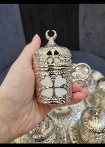 Parlak İşlemeli Gümüş Kahve Fincan Seti - Görsel 6
