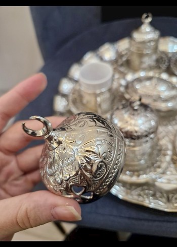 Parlak İşlemeli Gümüş Kahve Fincan Seti - Görsel 5