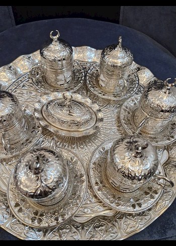 Parlak İşlemeli Gümüş Kahve Fincan Seti - Görsel 2