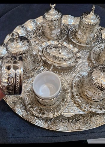 Parlak İşlemeli Gümüş Kahve Fincan Seti - Görsel 3