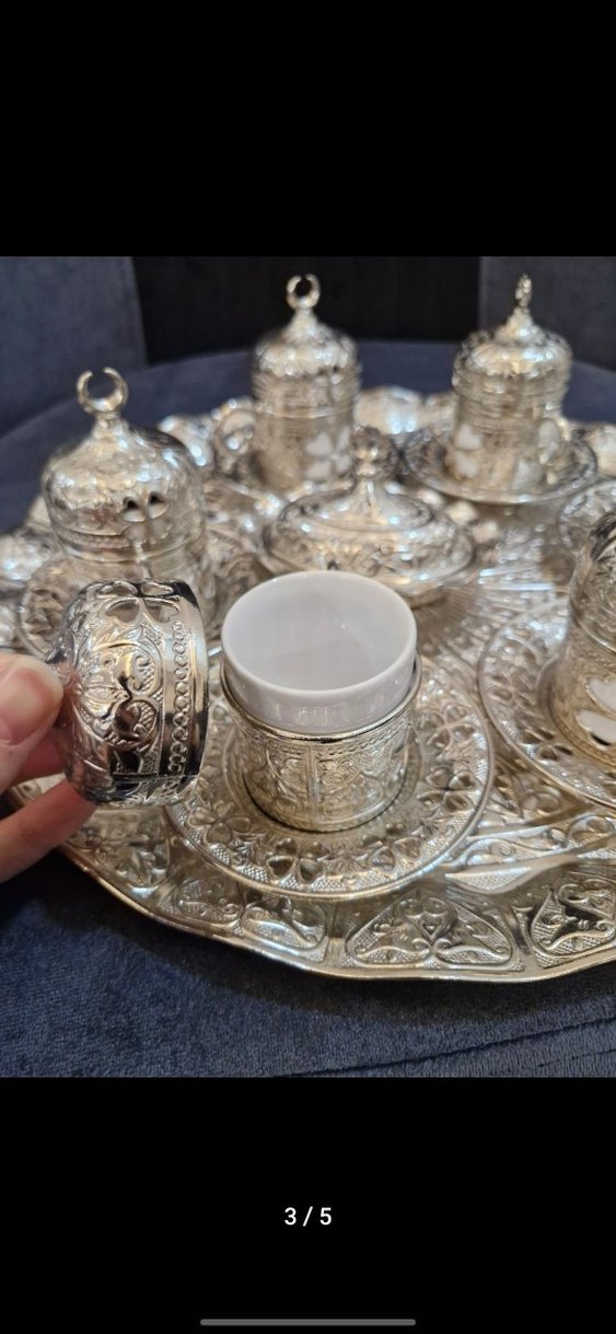 Parlak İşlemeli Gümüş Kahve Fincan Seti - Görsel 4