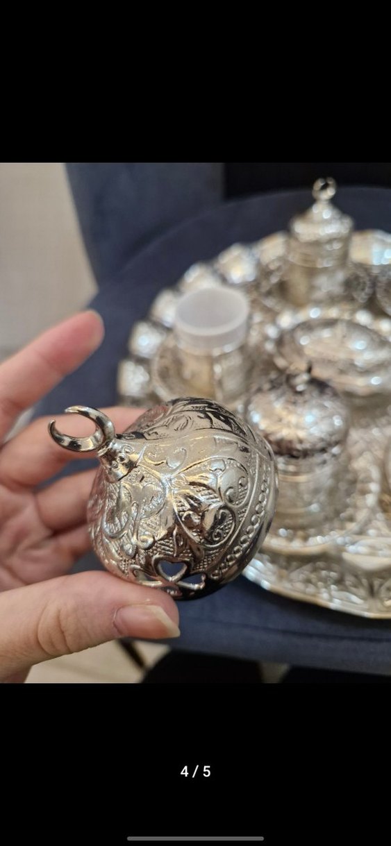 Parlak İşlemeli Gümüş Kahve Fincan Seti - Görsel 5
