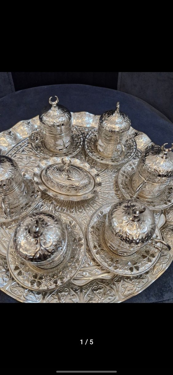 Parlak İşlemeli Gümüş Kahve Fincan Seti - Görsel 2