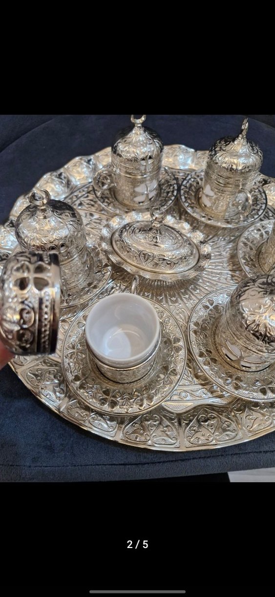 Parlak İşlemeli Gümüş Kahve Fincan Seti - Görsel 3