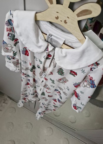 Baskılı, Fermuarlı Beyaz Bebek Tulum - Görsel 4