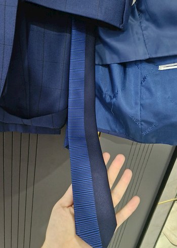 Erkek LACIVERT Kareli Düğmeli Ofis Takımı - Görsel 4