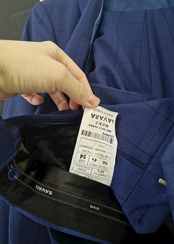 Erkek LACIVERT Kareli Düğmeli Ofis Takımı - Görsel 6