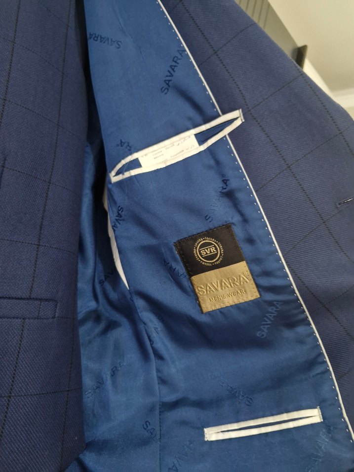 Erkek LACIVERT Kareli Düğmeli Ofis Takımı - Görsel 3