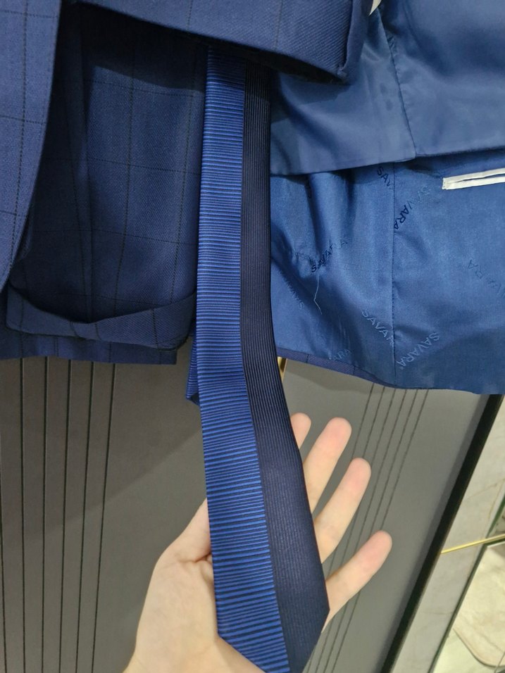 Erkek LACIVERT Kareli Düğmeli Ofis Takımı - Görsel 4