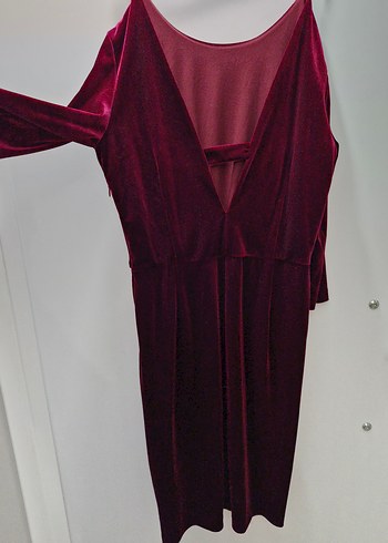 Bordo Drapeli Uzun Kadife Elbise - Görsel 5