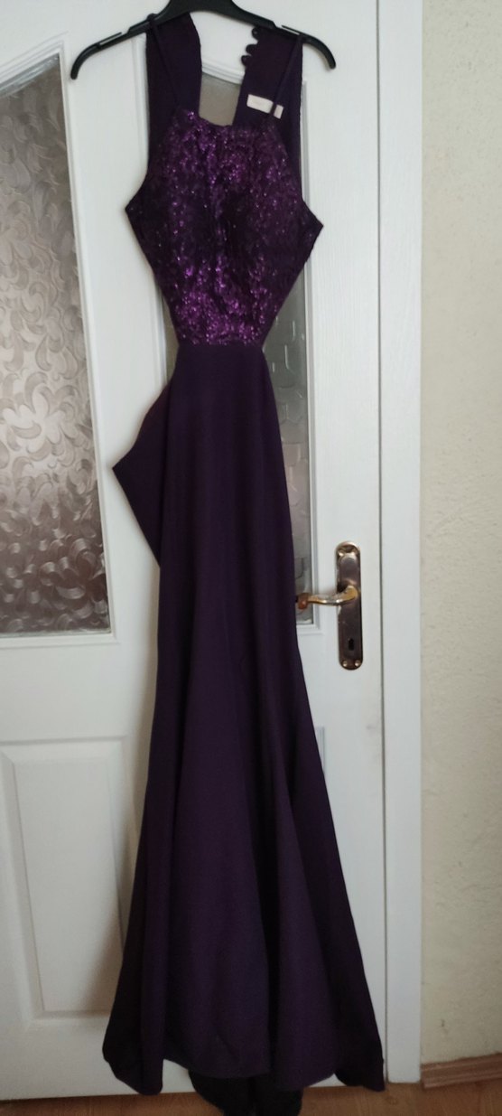 Sırt Detaylı Mor Uzun Abiye Elbise - Görsel 4