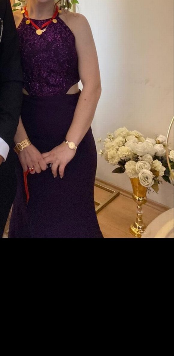 Sırt Detaylı Mor Uzun Abiye Elbise - Görsel 3