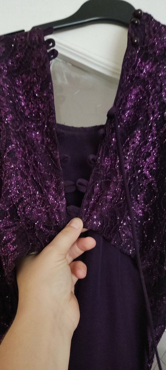 Sırt Detaylı Mor Uzun Abiye Elbise - Görsel 5