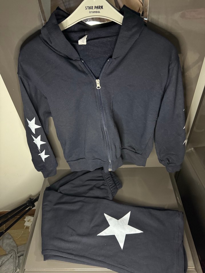 Kız Çocuk Kapüşonlu Fermuarlı Gri Eşofman Takımı - Görsel 4