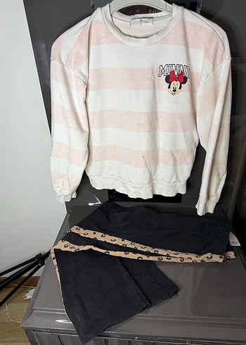 Kız Çocuk Beyaz Sweatshirt ve Siyah Eşofman - Görsel 3