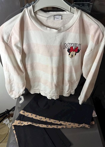 Kız Çocuk Beyaz Sweatshirt ve Siyah Eşofman - Görsel 2