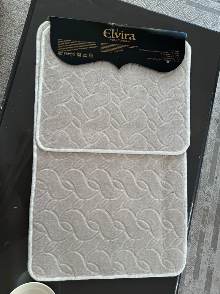Elvira Beyaz Gri Desenli Banyo Paspası - Görsel 2