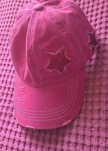 Pembe Jean Yıldız Detaylı Kadın Şapka ve gözlük
