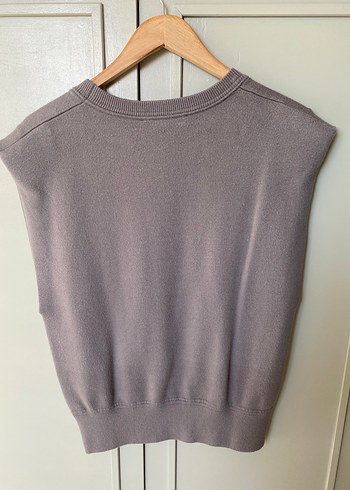 Gri Kadın Kolsuz Örgü Triko Süveter - Görsel 5