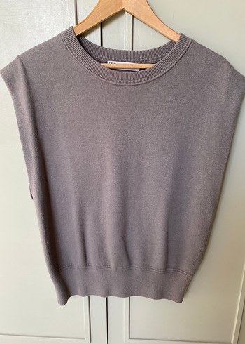 Gri Kadın Kolsuz Örgü Triko Süveter - Görsel 6